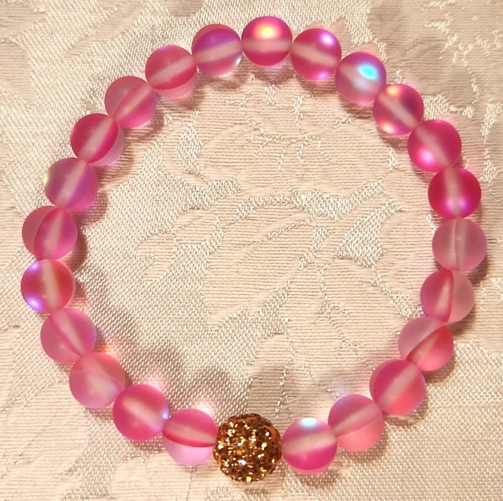 Iridescent Rose Quartz Stretch Bracelets, Set Of 3